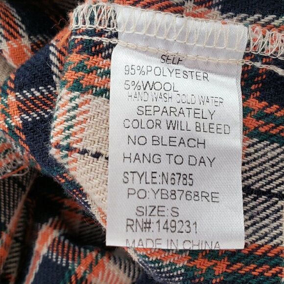 Olive & Leaf Plaid Flannel Shirt Shacket Size Womens S Gray Orange Snap Front - Picture 7 of 7
